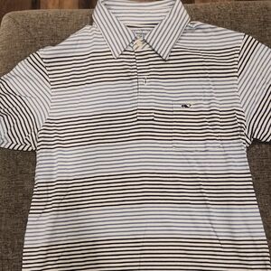 Classic Striped Polo Shirt - Dark Blue, Light Blue and White